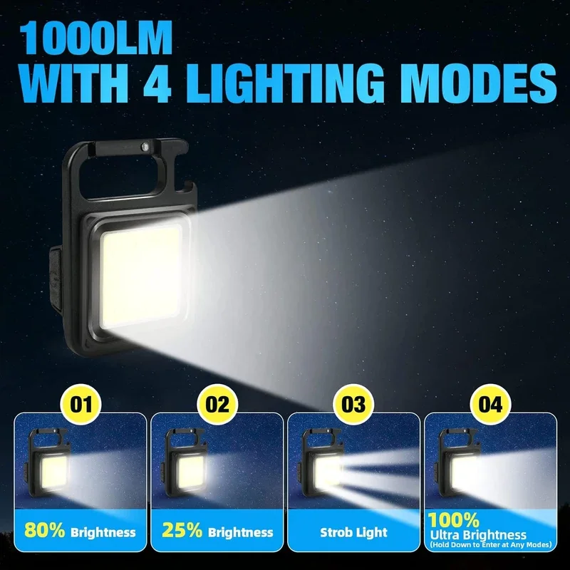 Imagem -04 - Mini Chaveiro Lanterna Super Brilhante Luz de Trabalho Portátil Tocha de Bolso Recarregável ao ar Livre Impermeável Pequena Luz Chave Camping