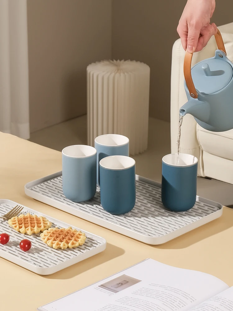 Multi-Functional Rectangular Kitchen Drain Tray Fruit Storage Rack Creative Water Drainage Basket Home Use Plastic Dishwasher...