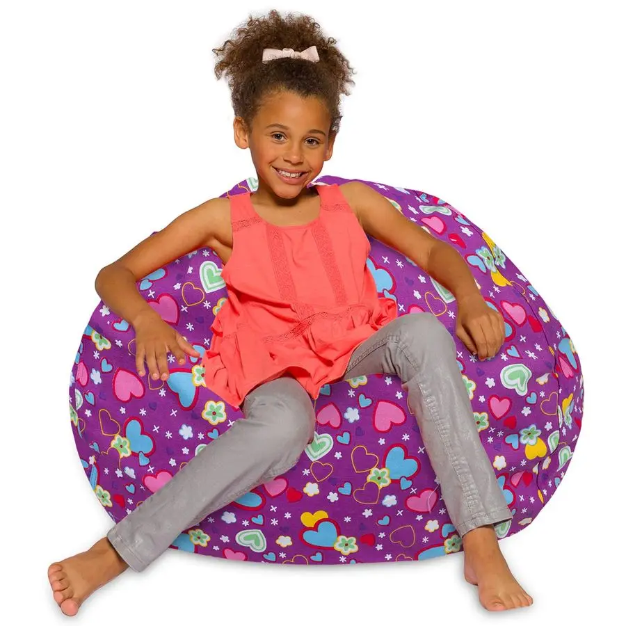 

Beanbags Bean Bag Chair, Large38in, Canvas MultiColored Hearts on Purple