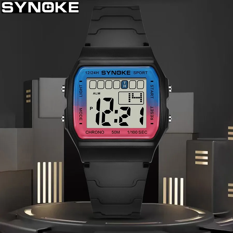 SYNOKE Student Electronic Watch Unisex Sport Watch For Kids Waterproof Luminous LED Digital Lady Retro Men Wrist Watch