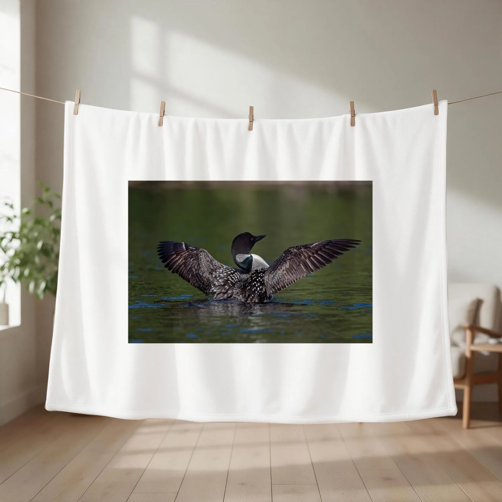 Loon spreading it's wings Throw Blanket couch cozy soft plush fuzzy picnic outdoor blanket
