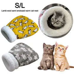 Cute Plush Cat Sleeping Bag Thickened Pocket Type Cat Nest Mat Winter Warm Cartoon Kitten Quilt Bed Pet Supplies