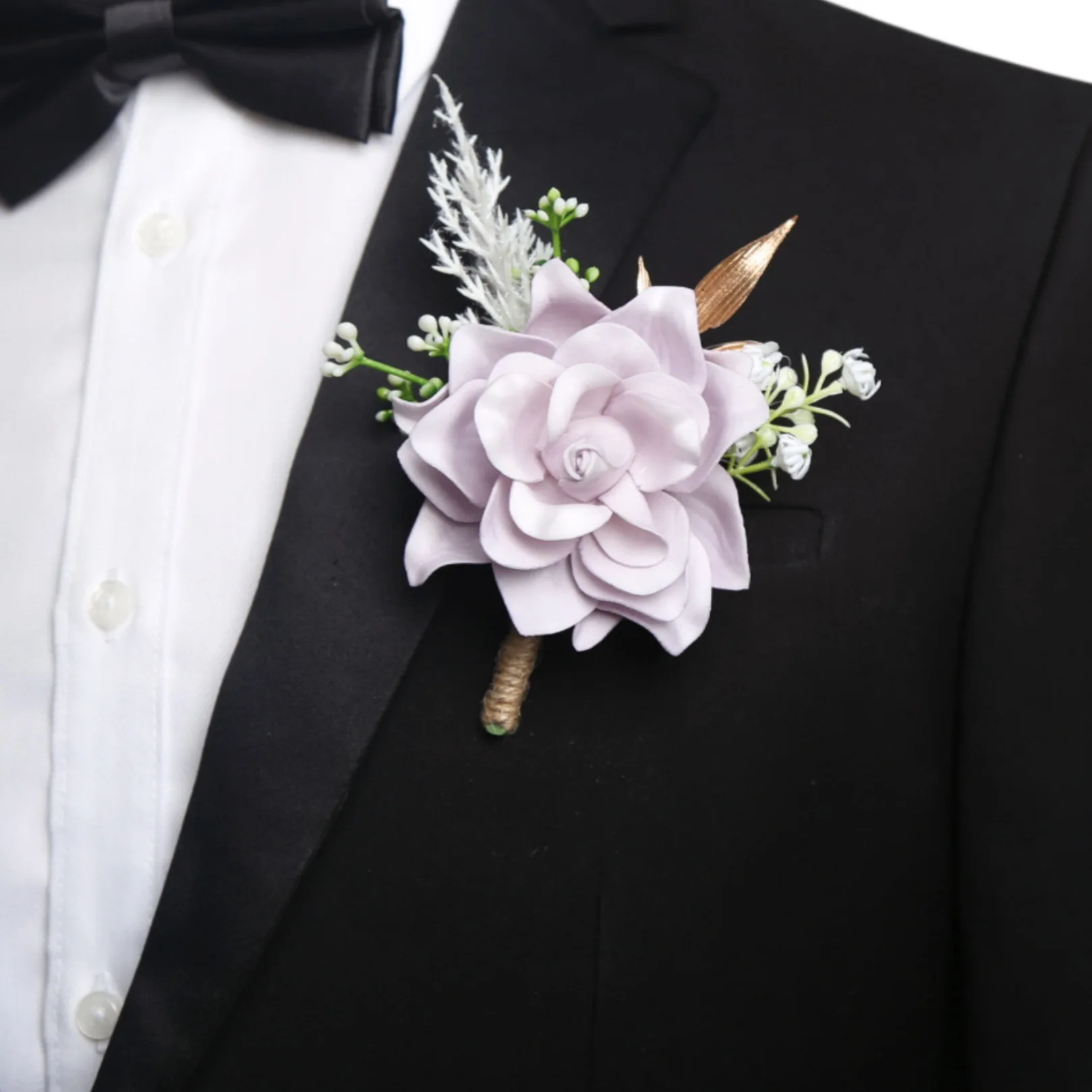 Artificial Rose Boutonniere Silk Flower for Groom Groomsmen Bridesmaid Guest Suit Decor Banquet Brooch Wedding Party Accessories