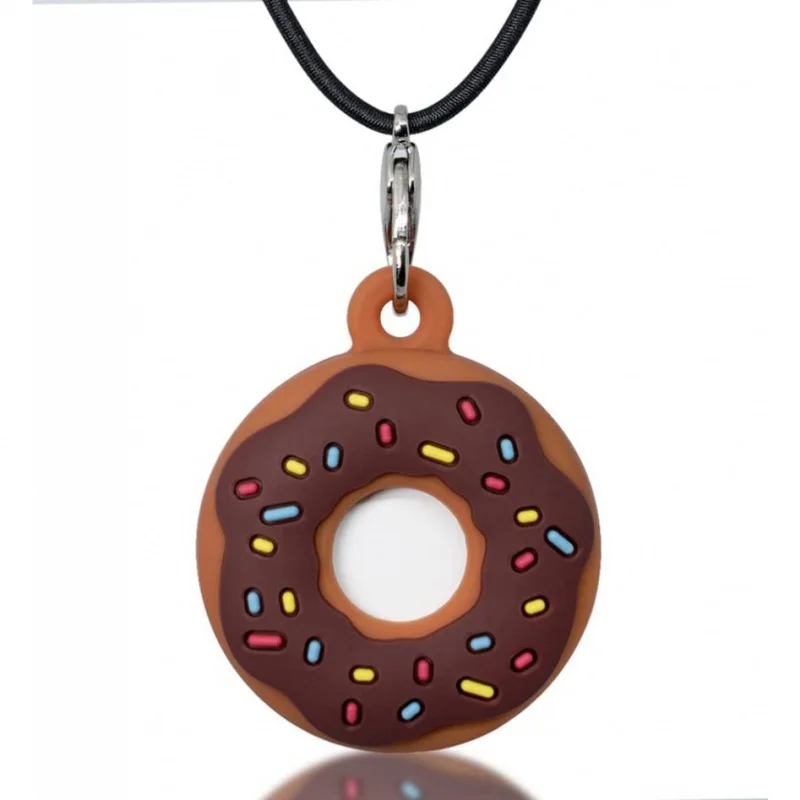 AirTag Holder Case, Cute Doughnut Airtag Necklace for Kids Children, Soft Silicone Air Tag Holder Cover with Lanyard Bracelet