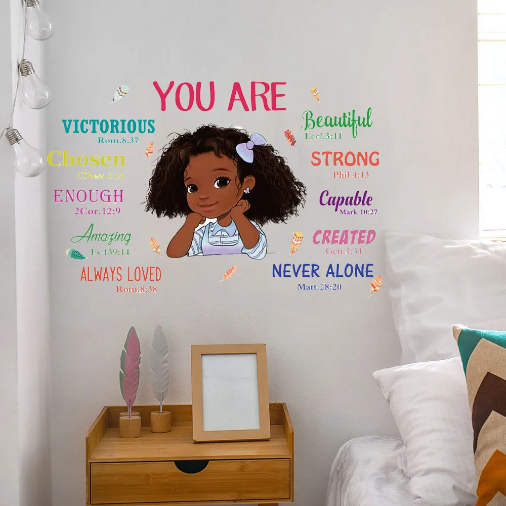 Black Girl Bible Verse Wall Decal, Inspirational Quotes for Girls Room & Nursery