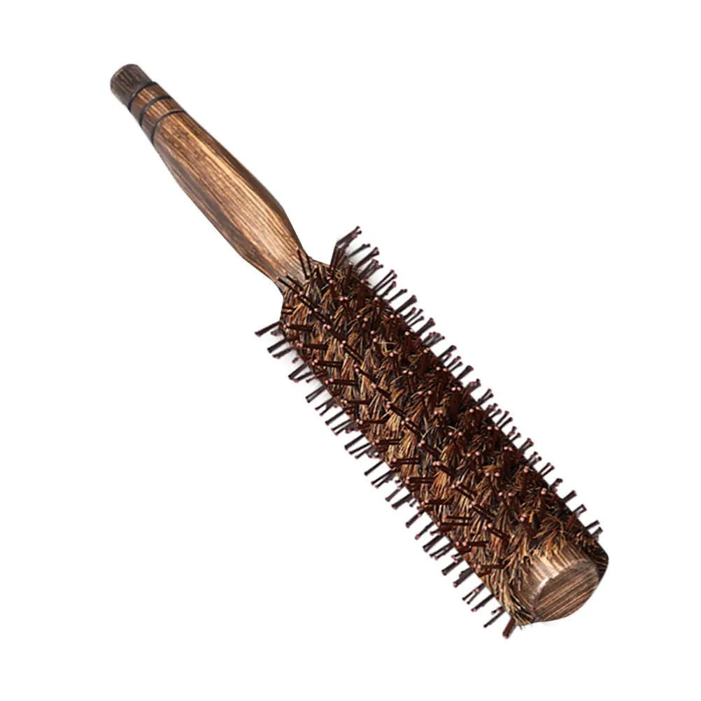 

Soothing Scalp Massage Boar Bristle Wooden Roller Comb Round Brush for Blow Drying Curly Hair Styling Small Detangling Hairbrush