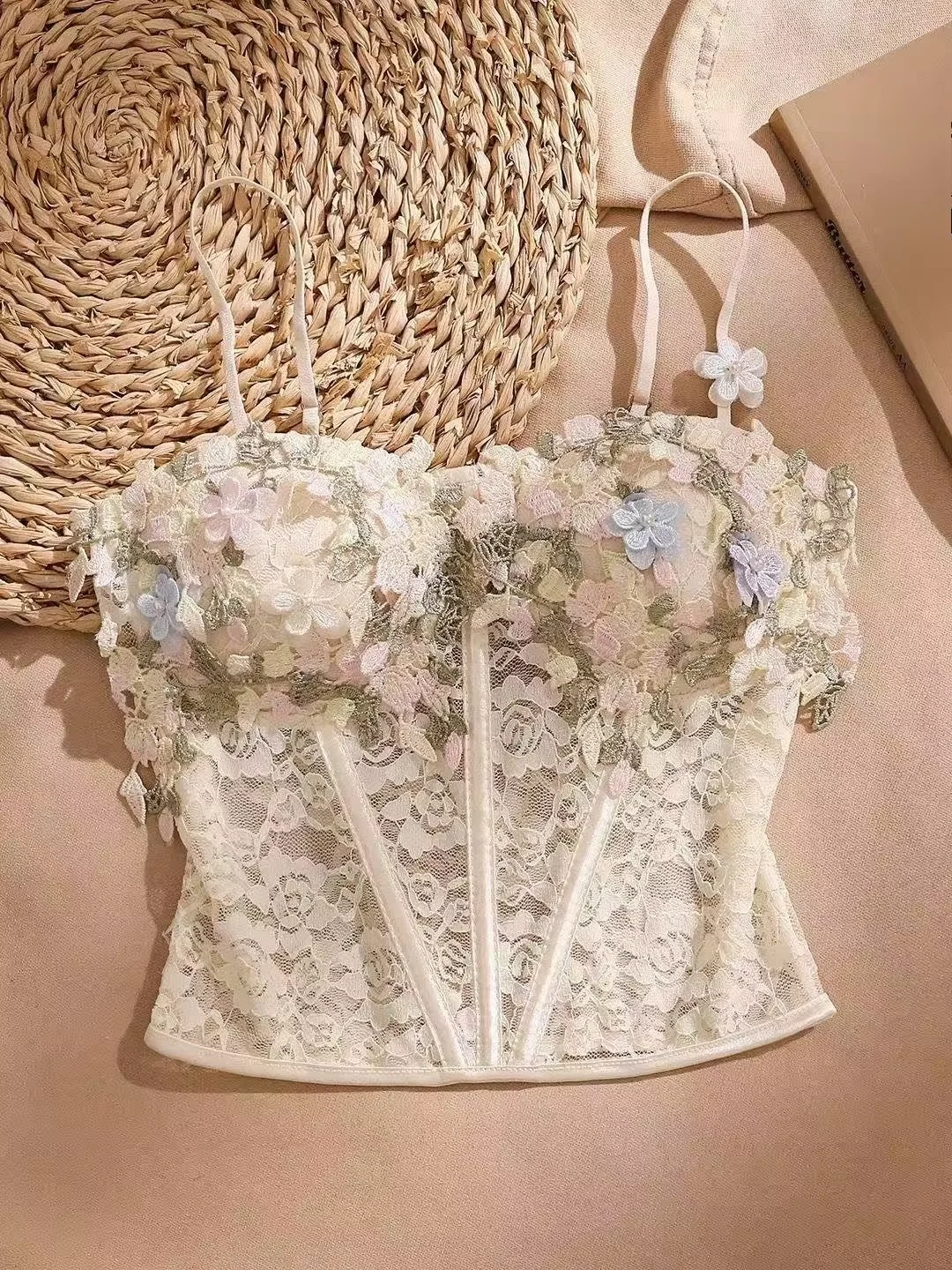 Women Floral Print Sleeveless Camis Vest Sexy Backless Spaghetti Straps Cropped Top French High Street Summer Party Clothes