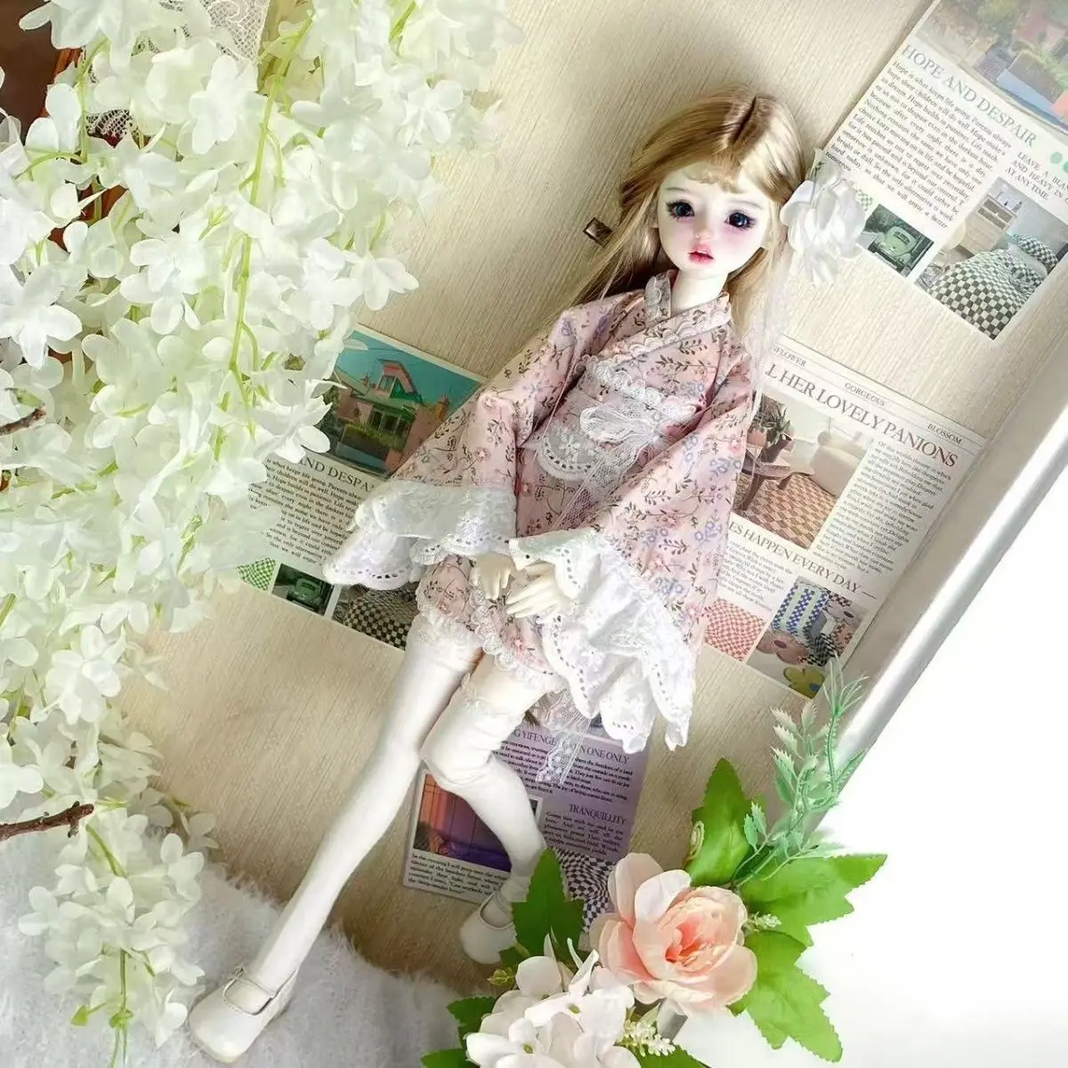 1/4 ملابس الدمية دعوى ل 45 سنتيمتر Bjd دمية الجوارب + تنورة + حزام + إكسسوارات الشعر فستان اللعب اللعب منزل إكسسوارات دمي ، لا دمية