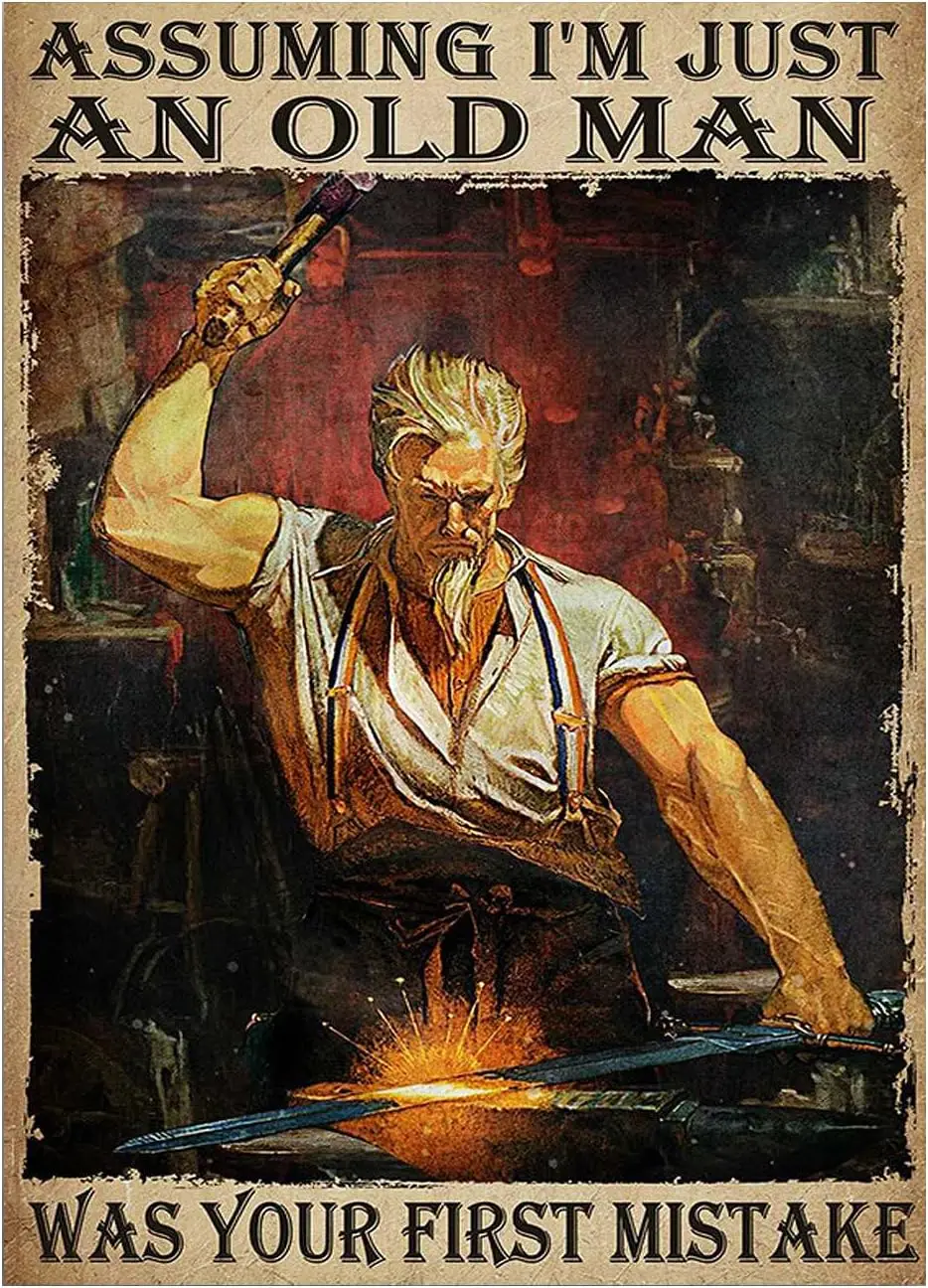 Metal tin sign blacksmith Old man - Assuming I'