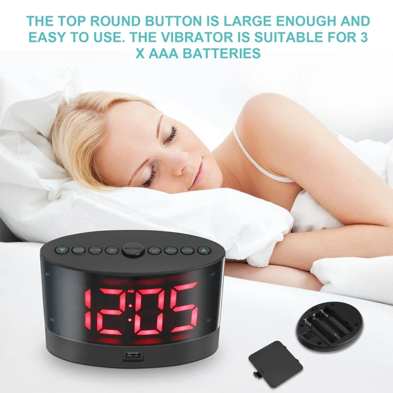 Extra Loud Alarm Clock With Wireless Bed Shaker,Vibrating Dual Alarm Clock For Heavy Sleepers, Deaf And Hearing-Impaired