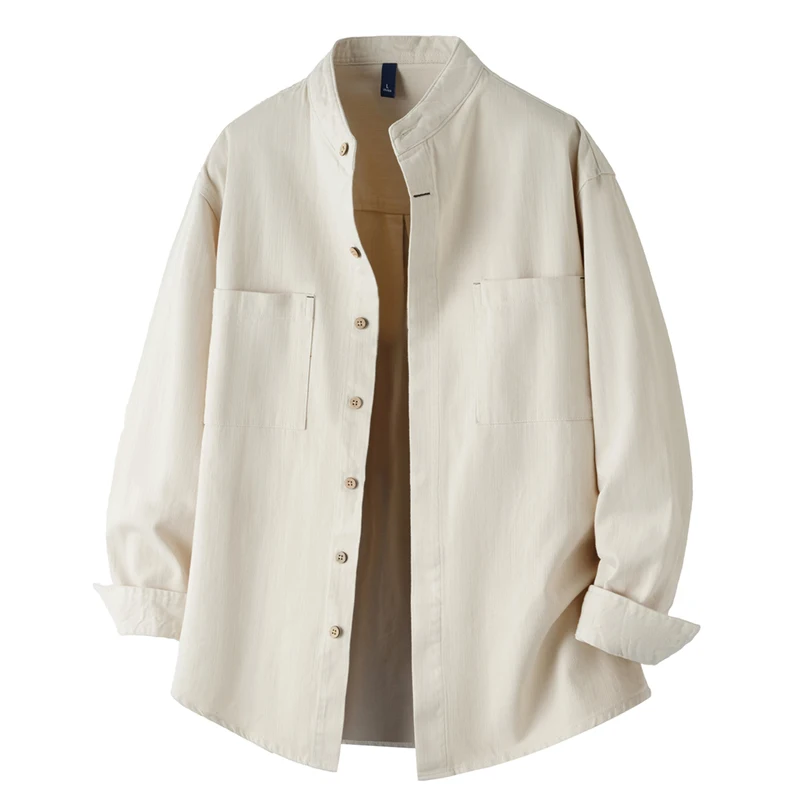 

Men Stand Collar Loose Casual Streetwear Fashion Long Sleeve Pure Cotton Cargo Shirt Cityboy Oversize Shirts Boyfriend Blouses