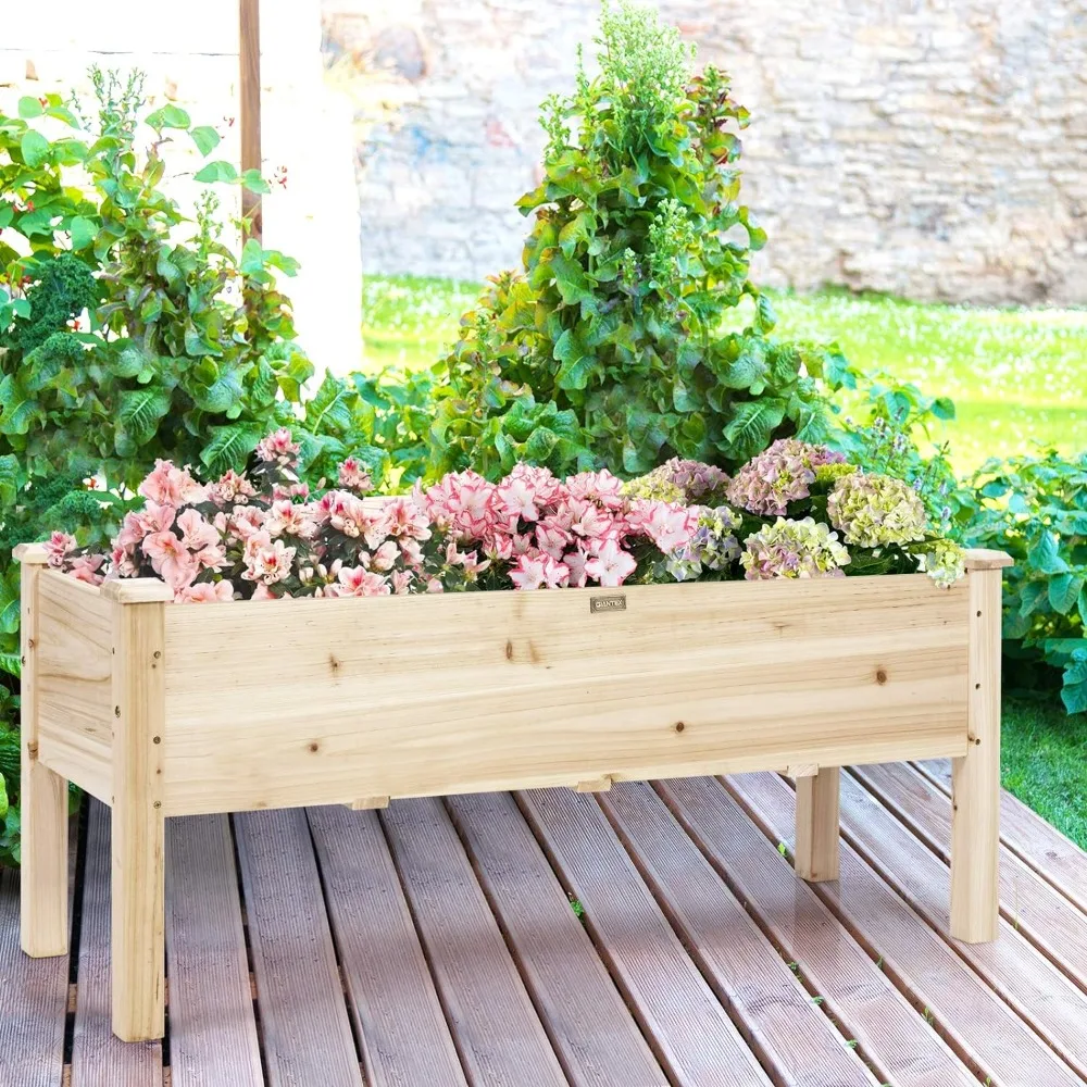 

Outdoor Garden Growing Rack, Wood Planter Box with Legs, Drain Holes, Elevated Garden Bed, PatioOutdoor Plantings Racks