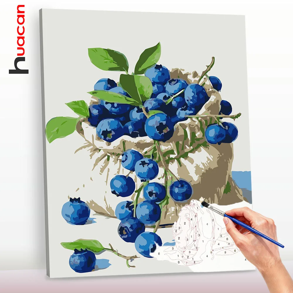Huacan Malen-nach-Zahlen-Set mit Blaubeeren-Motiv auf Leinwand, Obst-Malset, Bild auf Leinwand, Geschenk ﻿ ﻿ ﻿