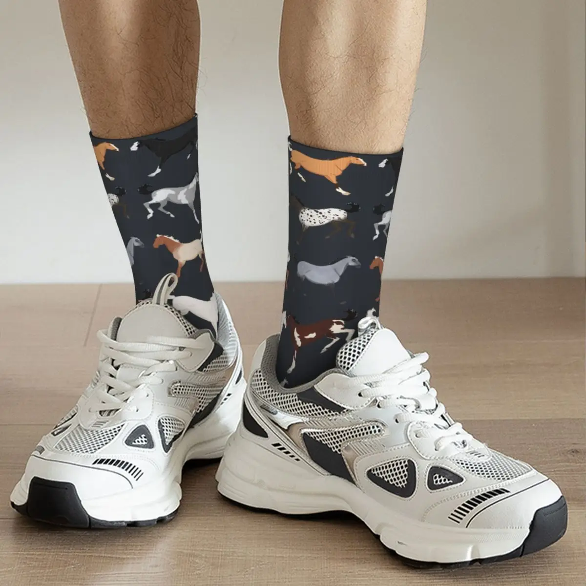 Chaussettes de compression drôles pour hommes, tous les chevaux azoles, Hip Hop, Harajuku, rouge, rachat de fréquence, motif sans couture,