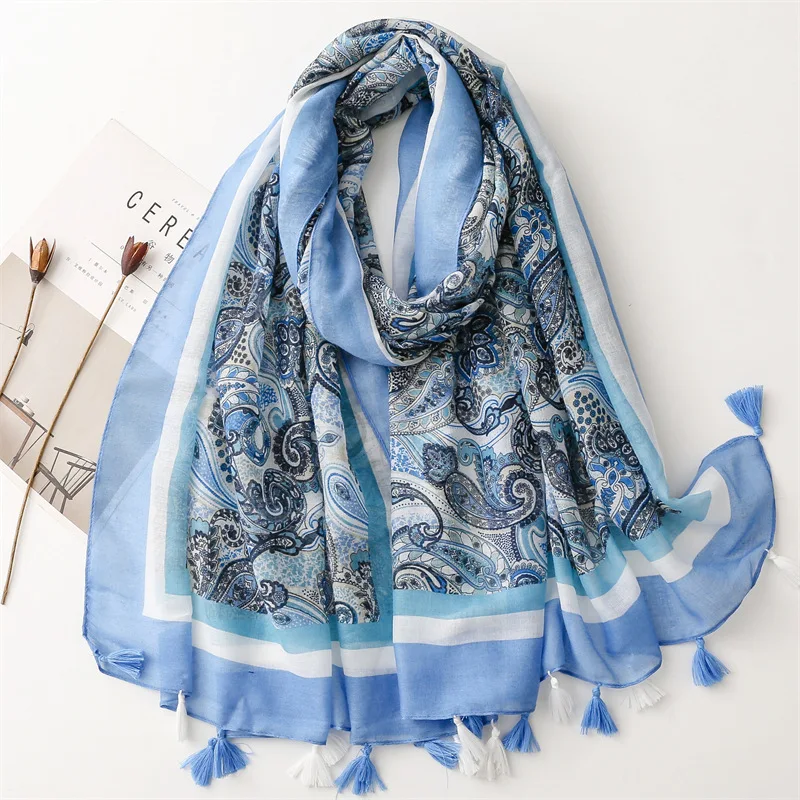 Frauen Mode böhmischen Blumen Patchwork Quaste Viskose Schal Schal Dame drucken weichen Wickel hals Snood Bufanda muslimischen Hijab 180*90cm
