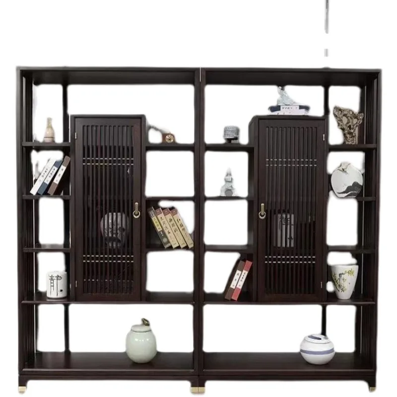 New Chinese style solid wood study, living room, floor, bookshelf, lightweight luxury display cabinet