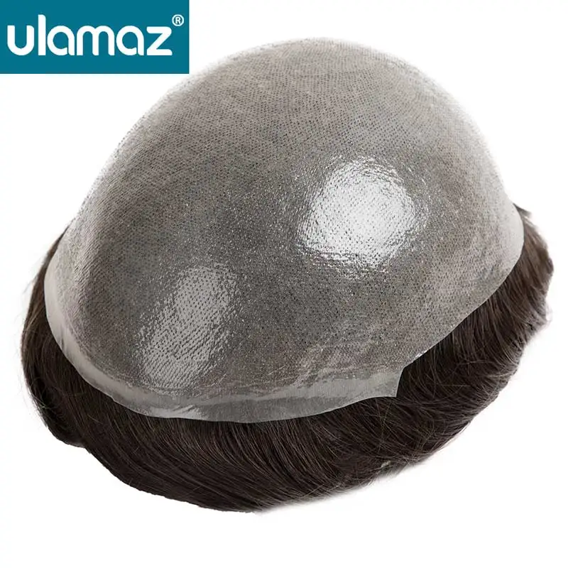 Undetectable Male Hair Prosthesis 0.04-0.06mm Thin Skin Toupees Clear Poly Hair System For Man Invisible Men's Wigs Human Hair