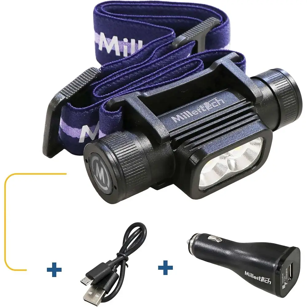 

Millertech #555 - Double Power - Rechargeable LED lamp, 1800 Lumens, USB-C Charging, IPX6 Waterproo, SteplDimming, Includes USB