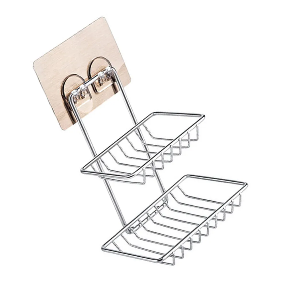 

Double Layer Wall Mounted Soap Rack Stainless Steel Drill Free No Drilling Soap Dish Holder for Bathroom Shower Smooth Surfaces
