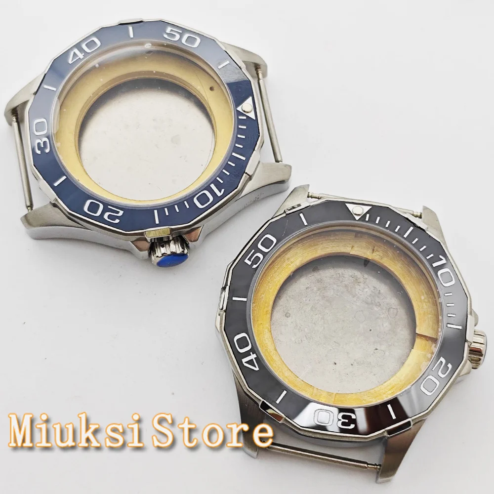 45mm Silver Watch Case Blue/Black Bezel Fit ETA2836 DG2813 3804 Miyota82 PT5000 Movement