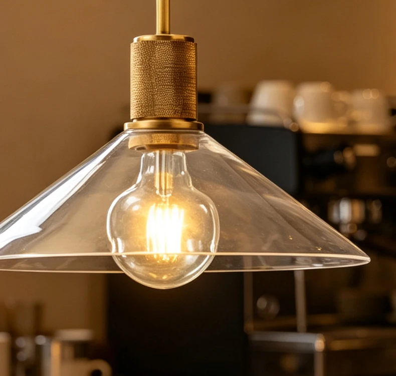 American Retro Copper-Colored Glass Restaurant Chandelier