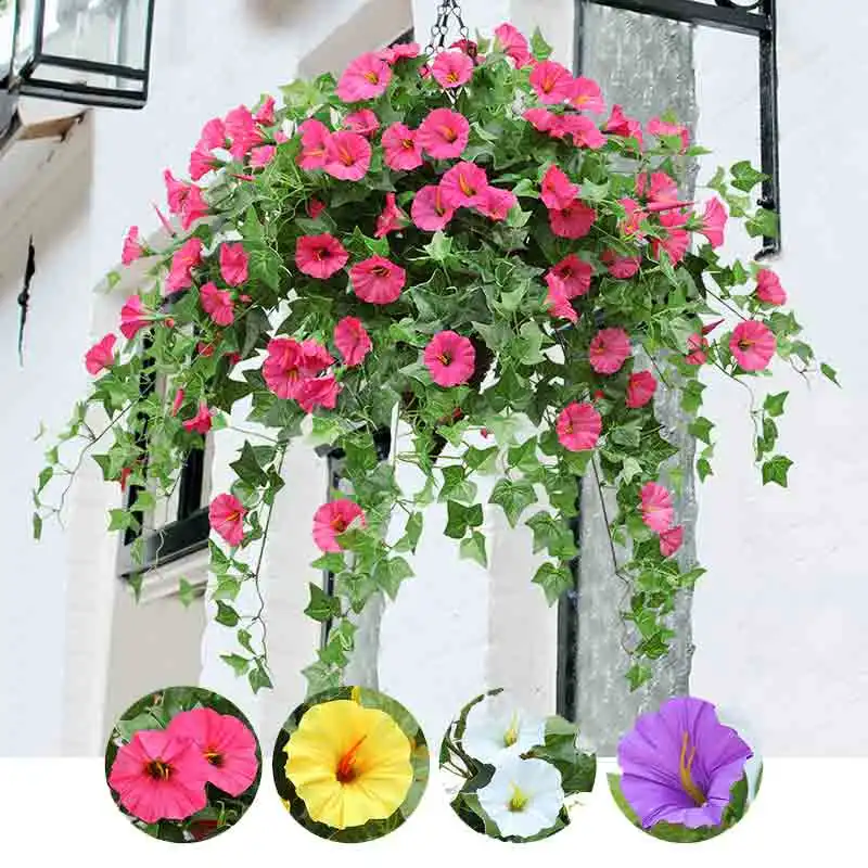 Artificial Green Plants Hanging Ivy Leaves 12Head  Morning Glory Grape Fake Flowers Vine Home Garden Wall Party Decoration