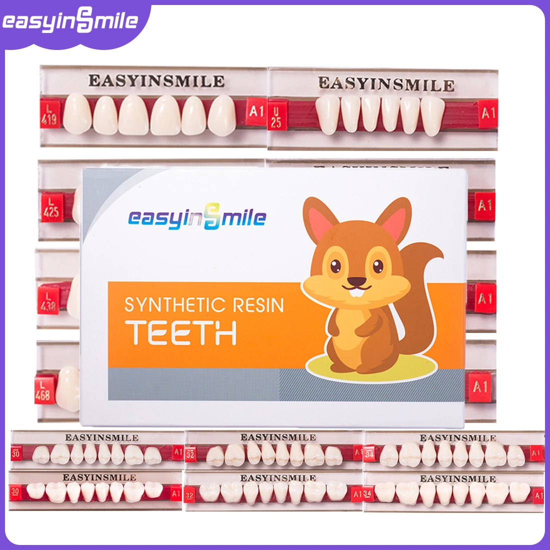 

16/12 комплектов зубных зубов для протезов акриловые зубы из смолы А2, верхняя передняя часть A3, 2-слойная модель для стоматологического образования EASYINSMILE