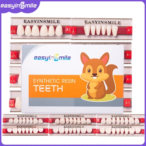 16/12 juegos de dientes dentales para dentaduras postizas acrílicas A2 dientes de resina superior anterior A3 2 capas modelo de educación Dental EASYINSMILE