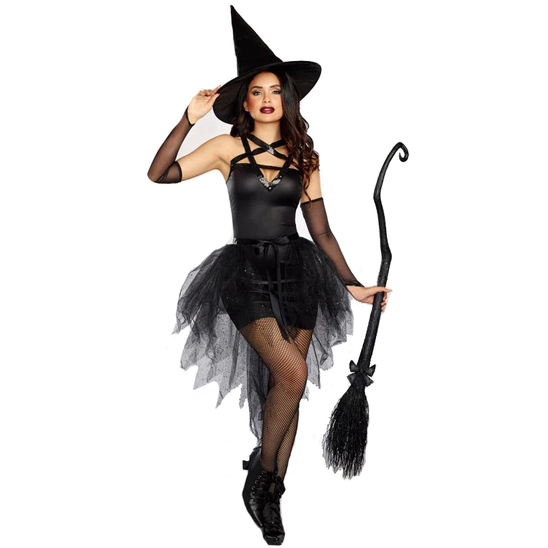 

Carnival Halloween Sexy Witch For Woman Costume Gothic Crape Tutu Sorceress Playsuit Cosplay Fancy Party Dress