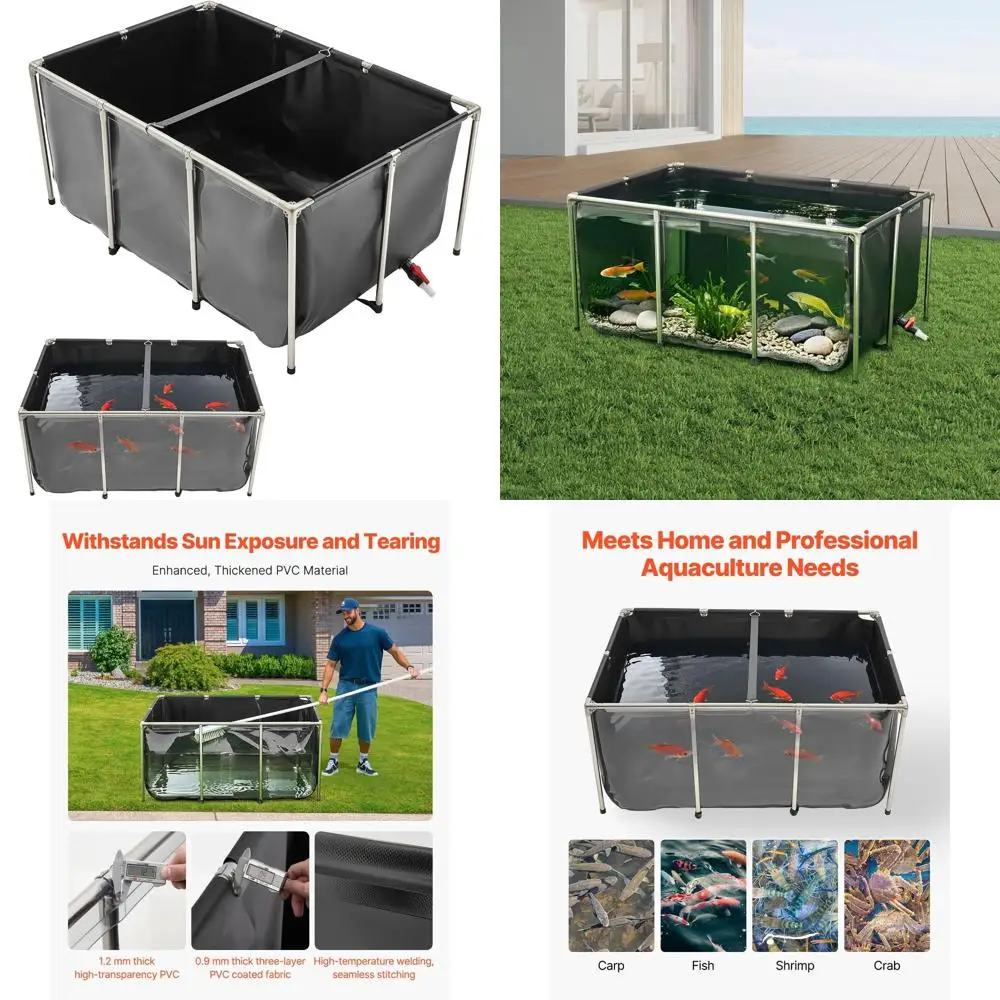 

Наземный пруд для рыб на 270 галлонов с прозрачной ПВХ-панелью для наблюдения, оборудованием из нержавеющей стали и дренажем для разведения карпов кои и ирригации