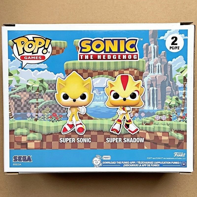 Funko Pop Original Sonic the Hedgehog Super Sonic & Super Shadow 2 Pack Flocked Figure Game Collectible Model Desktop Decor Gift