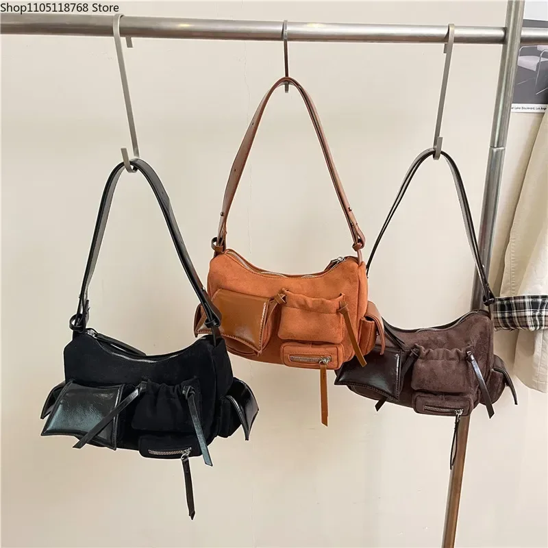 

Solid Color PU Zipper Large Capacity Casual Tote Bag Sweet Trend Bags Design Sense Motorcycle Style Crossbody Bags