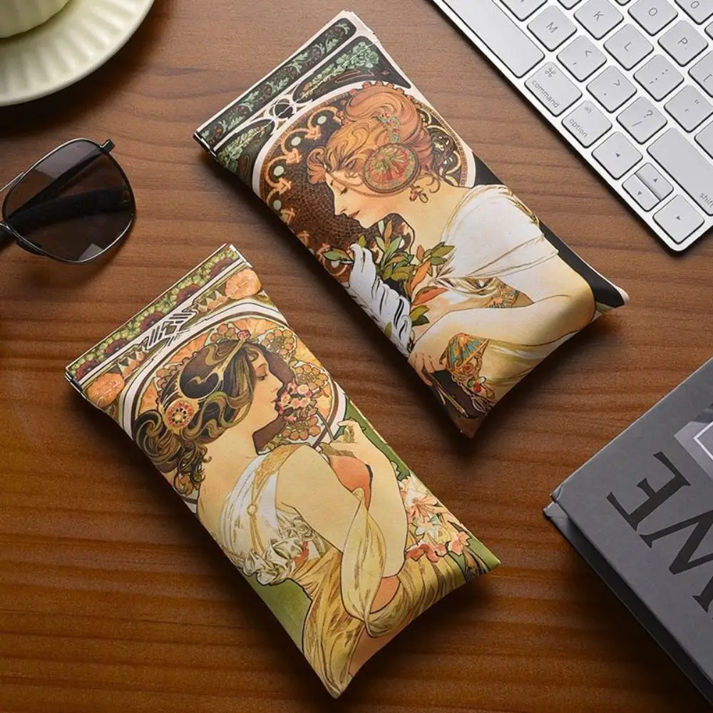 

Premium Oil Painting Style Sun Glasses Case Automatic Closing Portable Lipstick Case Soft Leather Eyewear Bag Girls