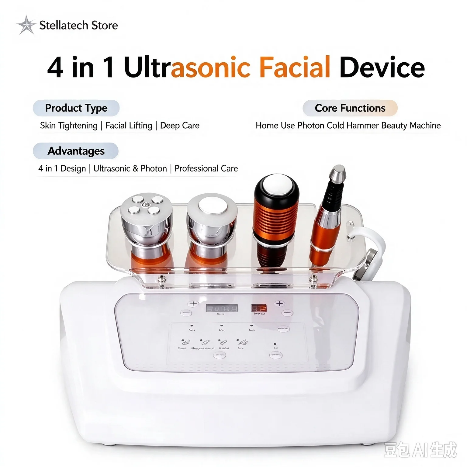 4 in 1 Home Use Ultrasonic Facial Device Photon Cold Hammer  Tightening Facial Lifting Machine Wholesale