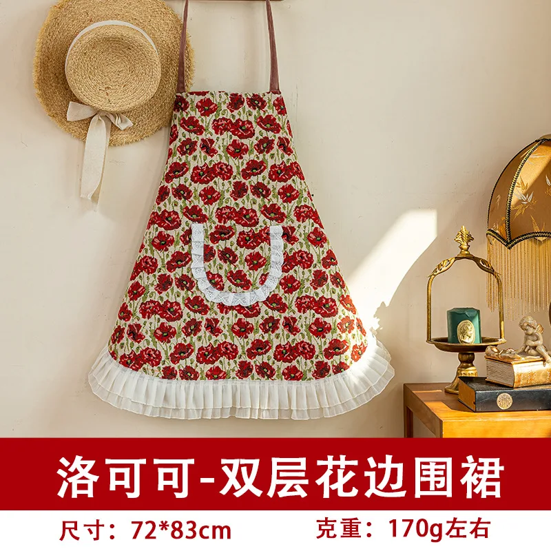 Franse retro-stijl schort, huishoudelijk keukenschort, schort met ophanglus, lotusblad bloemarrangement, taillebedekkend schort
