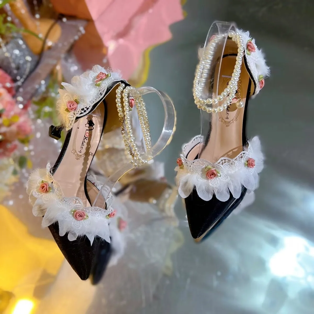

Элегантные женские туфли на каблуке, черные аксессуары Y2K, туфли в стиле Лолиты, роскошные дизайнерские сандалии, дизайнерские роскошные свадебные туфли на каблуке, черные свадебные туфли на каблуке