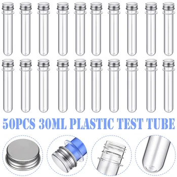 50pcs 30ml Plastic Test Tube with Screw Cap Capsule PET Bottle Aluminum Cap Packing Tube