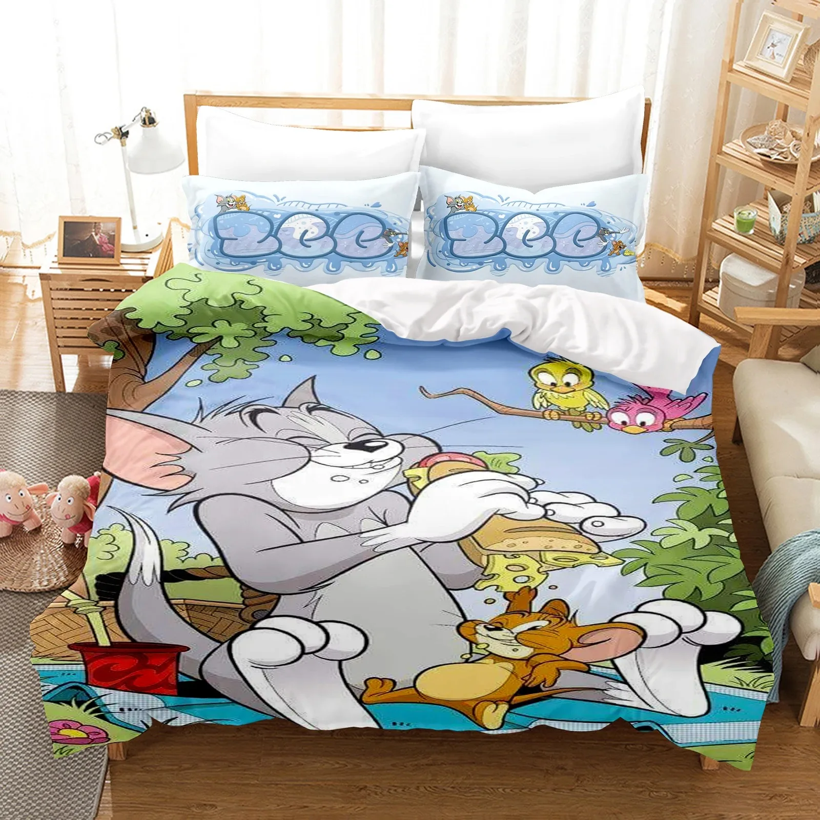 Cartoon Tom & Jerry Duvet Cover Set Cute Bedding Set Children's Duvet Cover Pillowcase Room Decoration Gifts for Boys and Girls