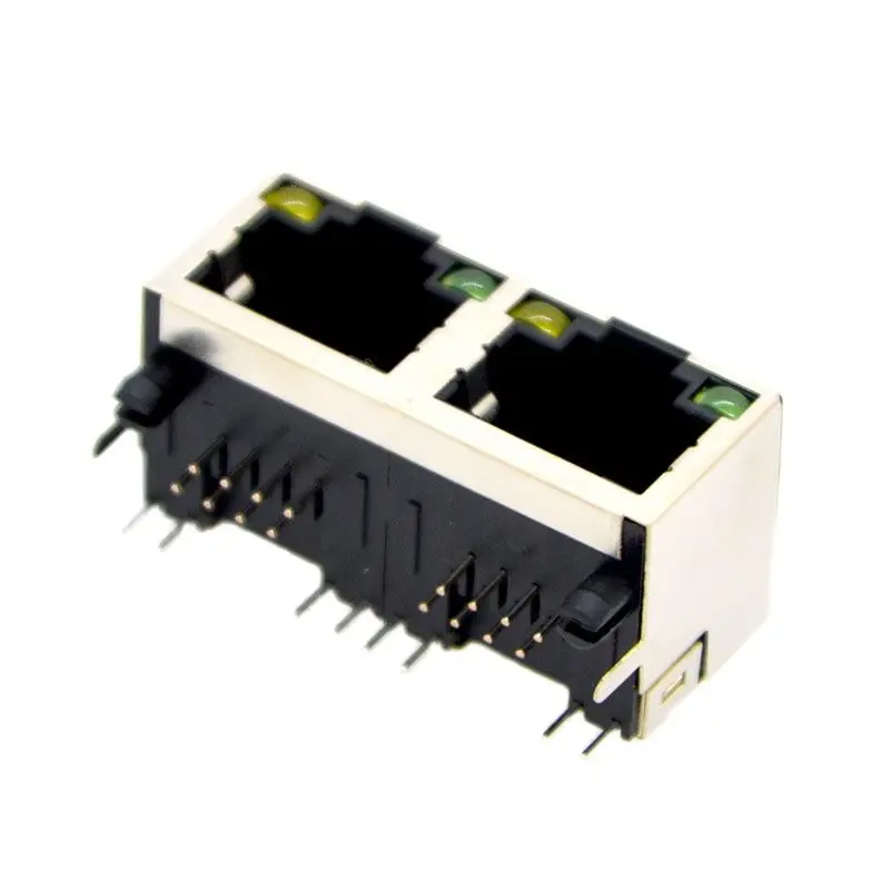 Imagem -05 - Conector de Rede Rj45 56 com Luzes 1*2 1*4 8p8c Blindado Porta Dupla Quatro Portas Rede de Cobre Novo 100 Peças