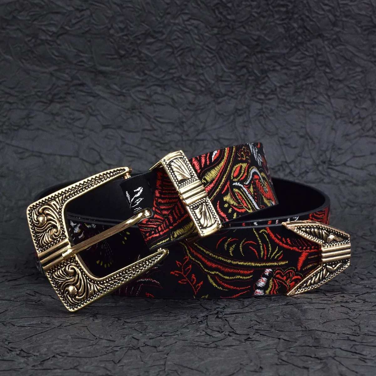 New Hot Selling Fashion Women's Embroidered Buckle Belt Retro Punk Belt Belt Christmas