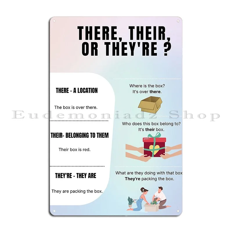 There Their They Re Grammar Metal Sign Decoration Kitchen Print Wall Plaque Retro Tin Sign Poster