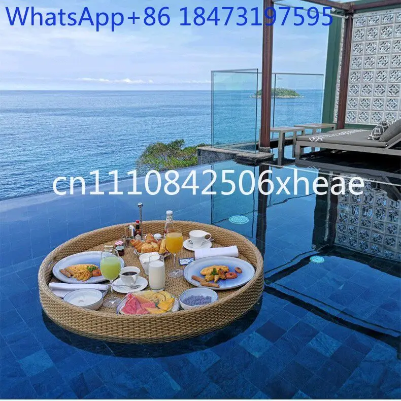 Water Floating Tray Round Rattan Heart Basket B & B Hotel Villa Swimming Pool Dining Plate