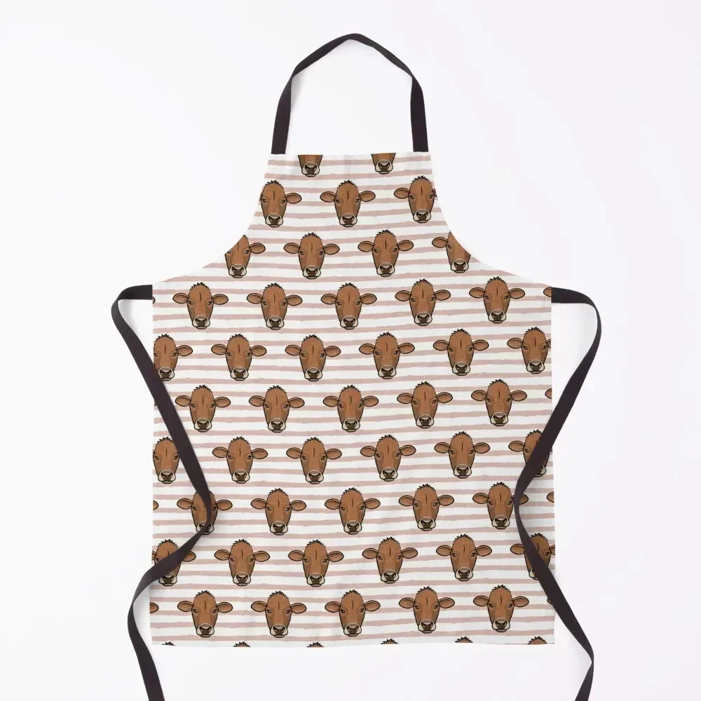 

Brown cows on blush stripes Apron For Hairdresser For Man Haircut carpenter Men's Kitchen Apron