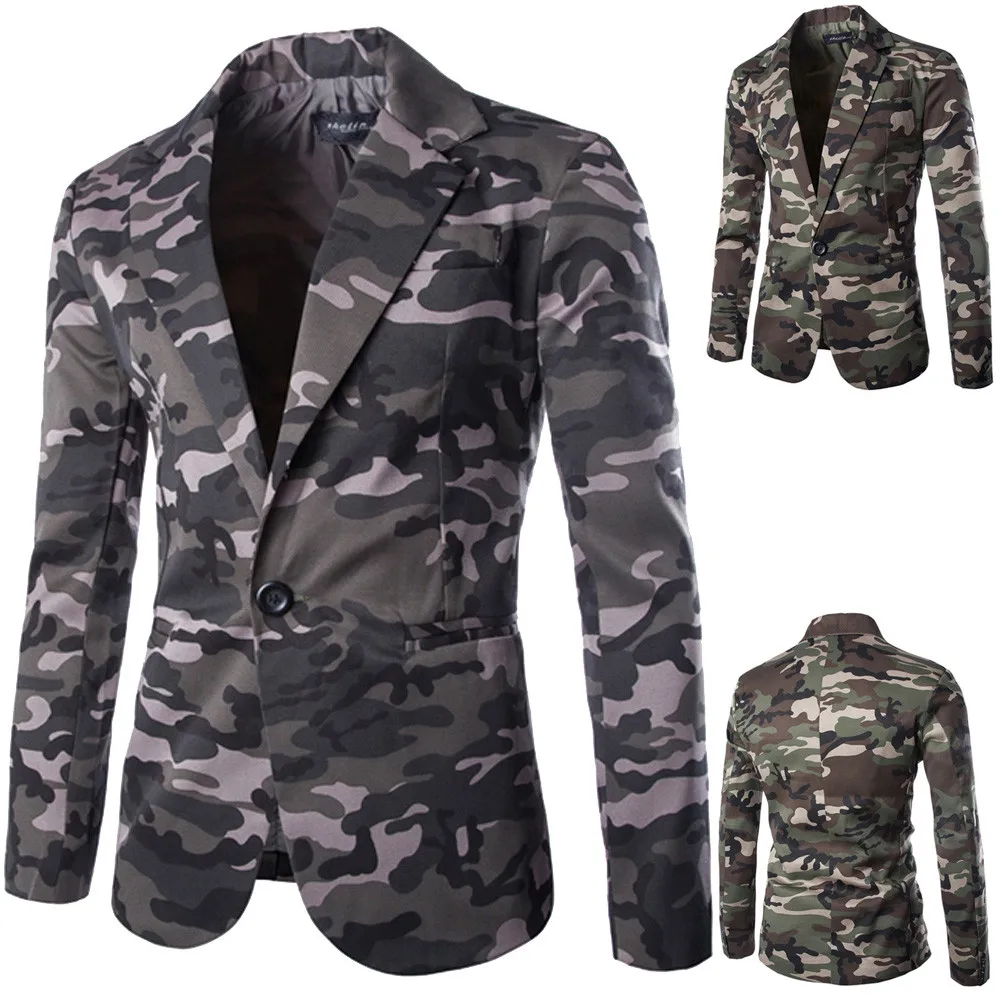 Unique Camouflage Single Breast Premium Jacket Suit For Man Lapel V Neck Long Sleeve Pocket Suit Blazer Business Office Coats