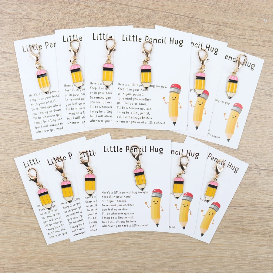 6 Pieces/12 Pieces of Positive Pencil Keychains, with Pencil Encouragement Cards, Suitable for Gifting to Teachers, Classmates, Colleagues, Fellow Students, as a Reward for Academic Progress, a Study Reminder Pendant for Holidays, and a Thank You Themed Keychain.