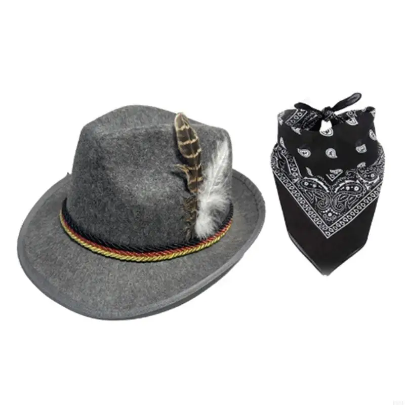 B95F Il costume da Oktoberfest per adulti include sciarpa con cappello piumato e occhiali con montatura a cuore per e a