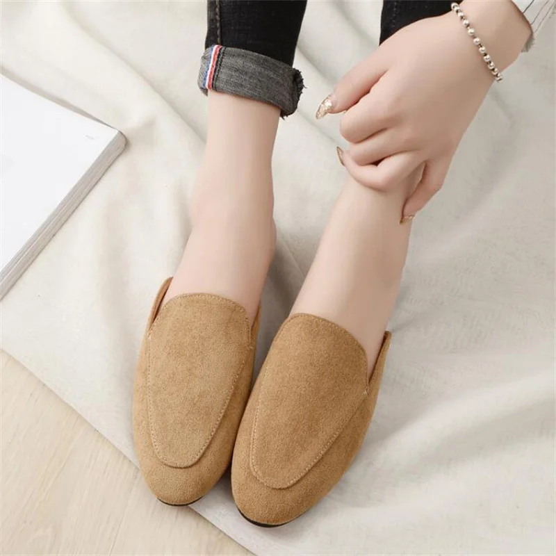 Women Mules Slipper High Quality Soft Suede Round Toe Slipper Slip On Outdoor Sandal Causal Flat Heel Slides