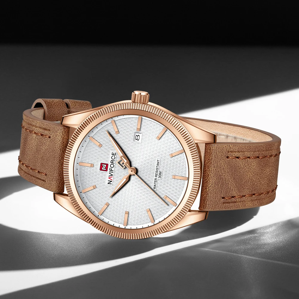 NAVIFORCE Fashion Luxury Brand - Leather Watch Band Men 评论和价格