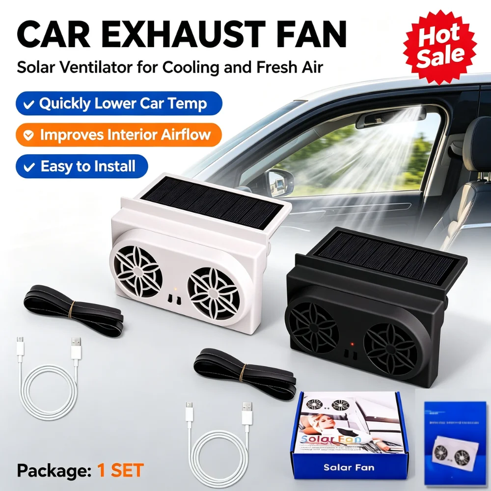 Car Exhaust Fan Solar Powered Ventilator Auto Cooling Fan Fresh Air Circulation Energy Saving Car Interior Accessory