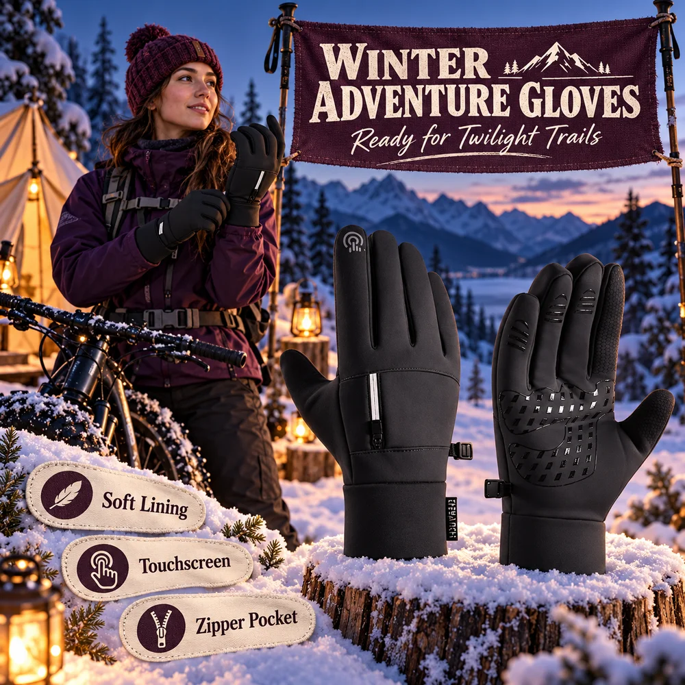 Winter Warm Ski Gloves, Fashion Fleece Lined Full Finger Gloves With Storage Pocket, Essential For Outdoor Cycling, Unisex